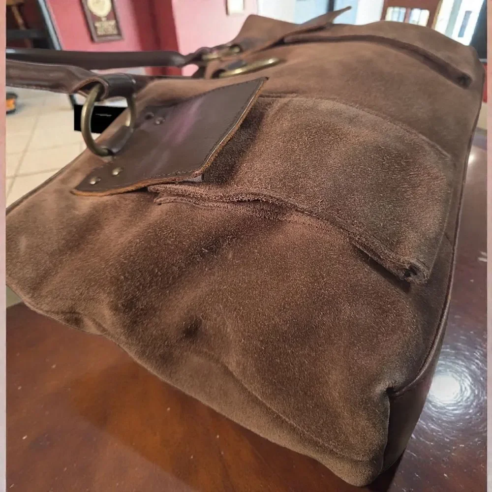 Sundance Chocolate Brown Suede and Leather Tote Vintage Preloved